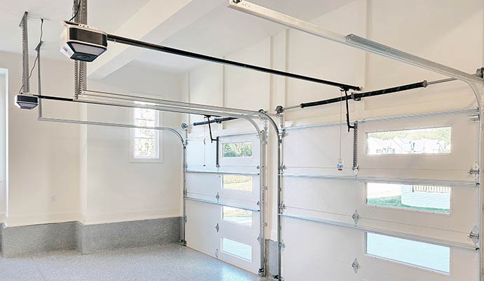 An interior view of a sectional overhead garage door