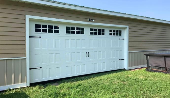 A wide white garage door