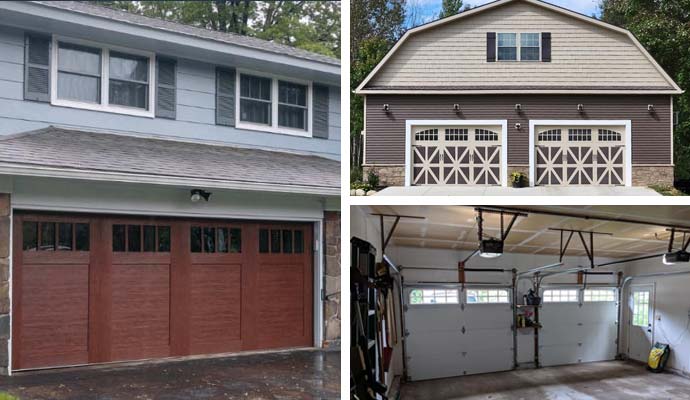 Collage of different garage door design for homes
