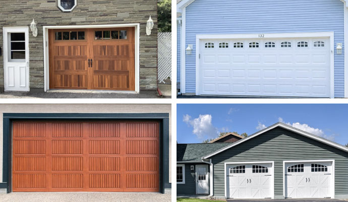 Collage of different garage door styles