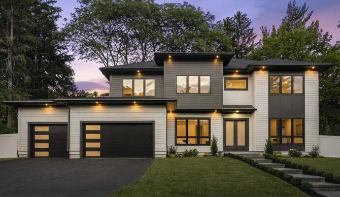 Exterior view of a beautiful house with garage