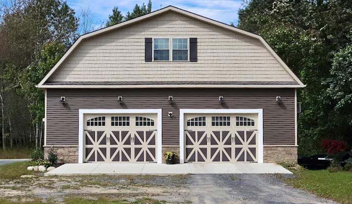 Installed carriage-style double garage doors