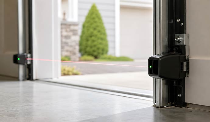 Garage door with photoelectric safety sensor