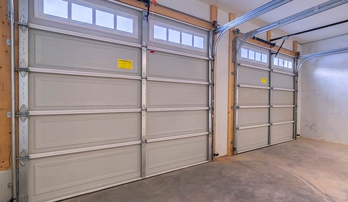Interior view of two residential garage doors