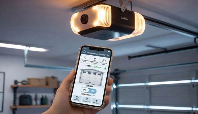 Person operating garage door using smartphone app