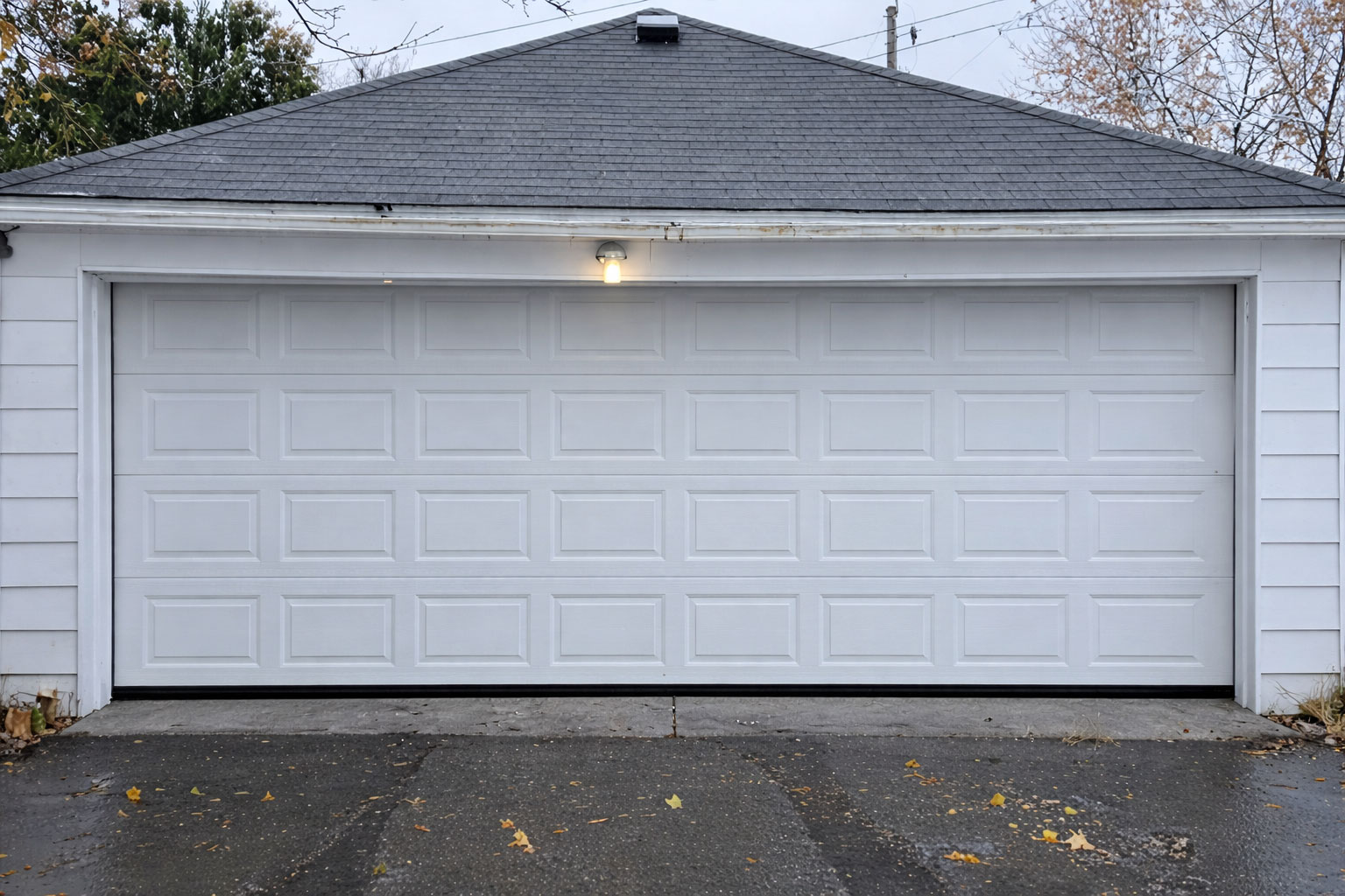 Restored white garage door